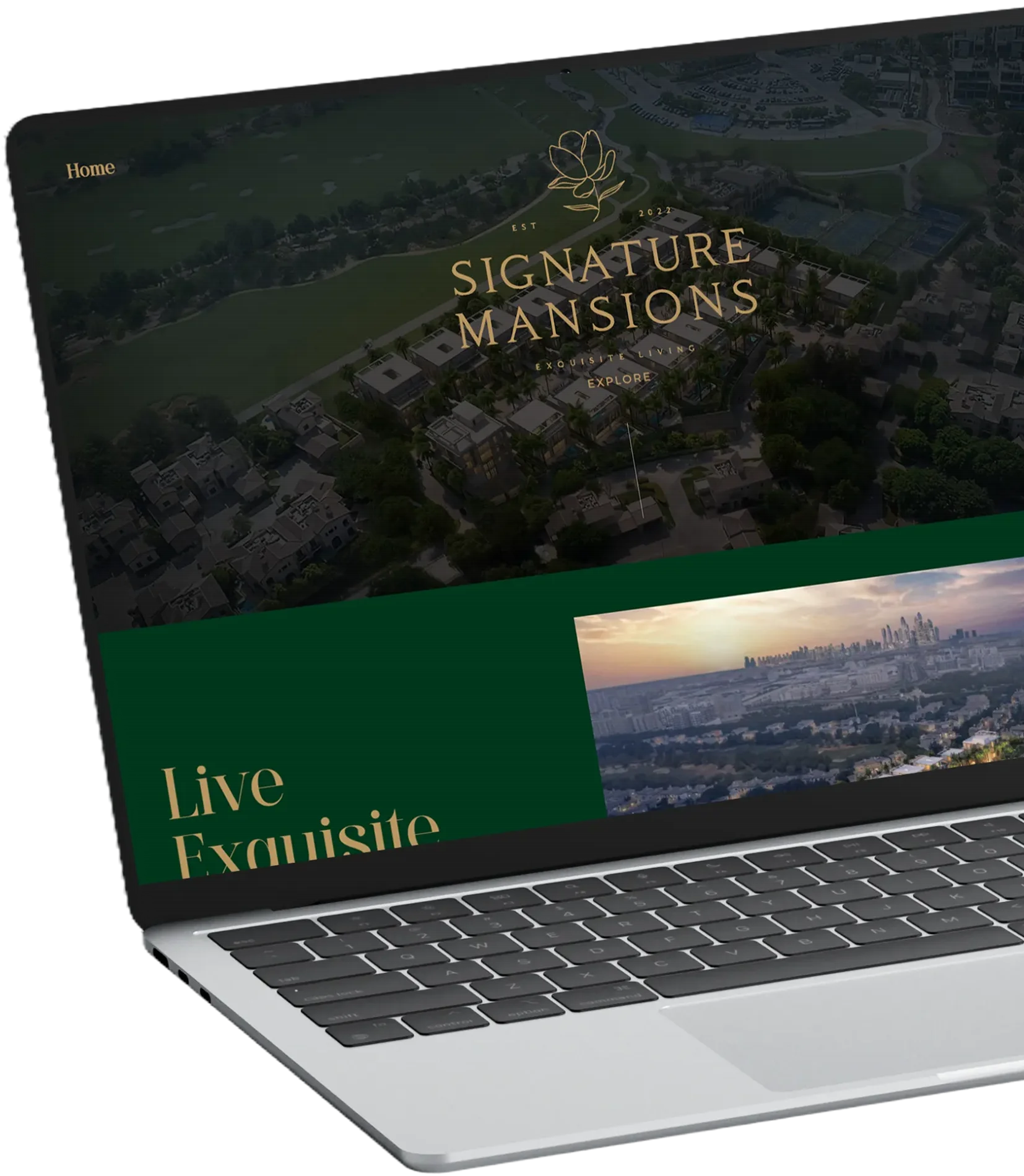 Signature Mansions website shown on a laptop